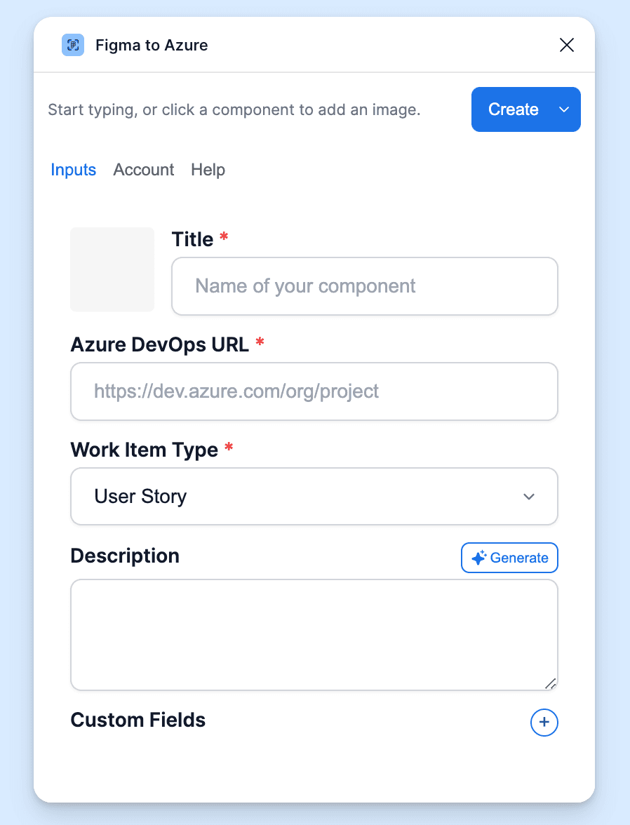 Figma to Azure plugin interface